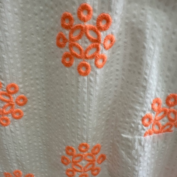 LILLY PULITZER Lilliana Embroidered Seersucker Peplum Top White Cantaloupe (12) - Picture 7 of 8